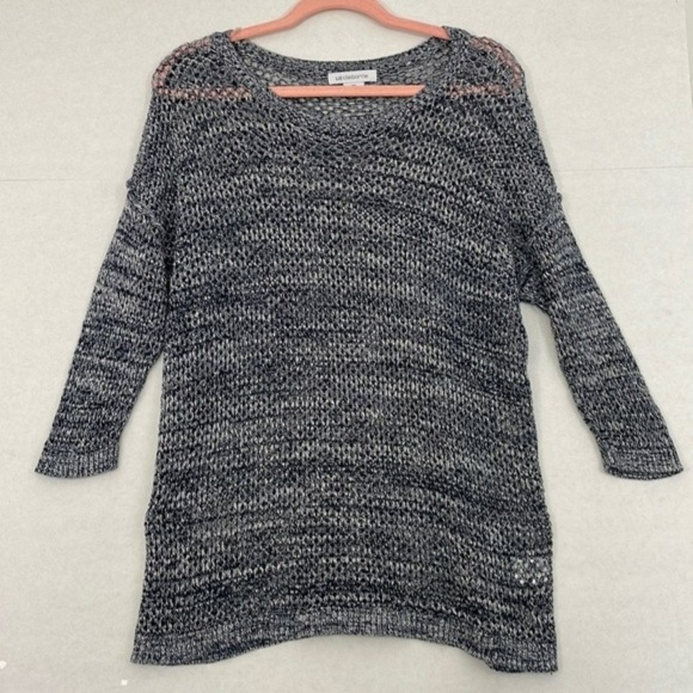 Liz Claiborne Sweater, Navy Blue Marled Knit, Cotton, Medium